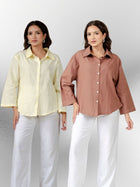 Bundle of 2 Lemon & Light Brown Cotton Bell Sleeves Shirt