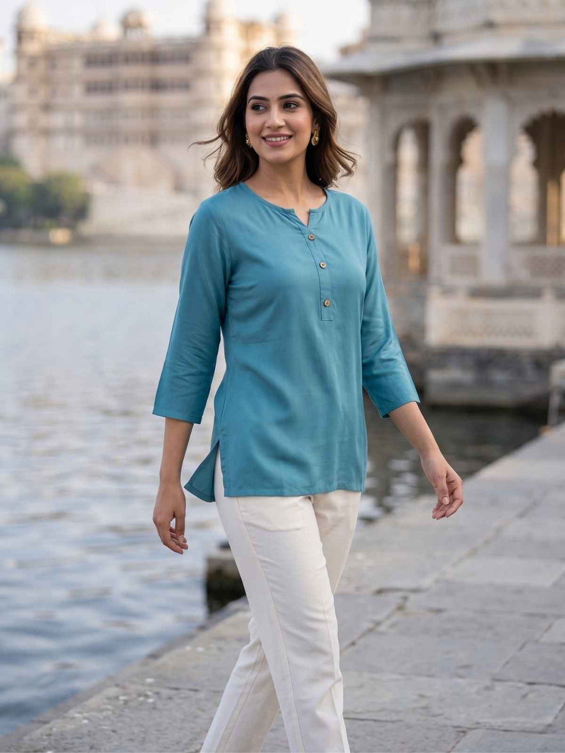 Light Grey & Light Purple Rayon Short Kurti