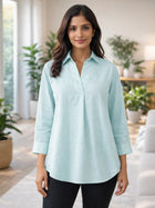 Light Blue Airy Linen Pleated Cotton Top