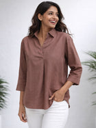 Light Brown Airy Linen Pleated Cotton Top