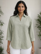 Light Green Airy Linen Pleated Cotton Top