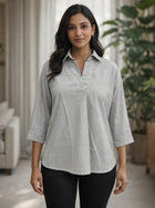 Light Grey Airy Linen Pleated Cotton Top