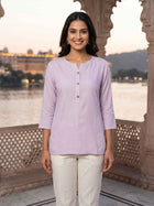 Women Light Purple Rayon Short Kurti
