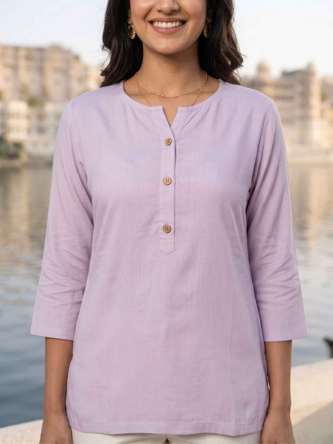 Women Light Purple Rayon Short Kurti