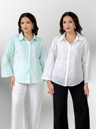 Bundle of 2 Light Blue & White Cotton Bell Sleeves Shirt