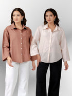 Bundle of 2 Light Brown & Light Pink Cotton Bell Sleeves Shirt