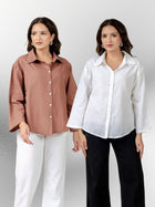 Bundle of 2 Light Brown & White Cotton Bell Sleeves Shirt
