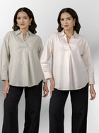 Light Grey & Light Pink Airy Linen Pleated Cotton Tops