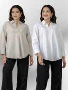 Light Grey & White Airy Linen Pleated Cotton Tops
