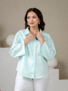 Light Blue Cotton Oversized Bell Sleeves Shirts