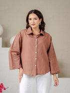 Light Brown Cotton Oversized Bell Sleeves Shirts