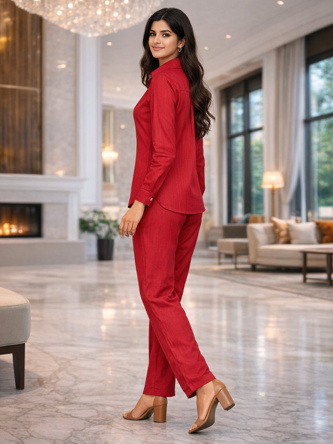 Maroon Shirt & Trouser Set
