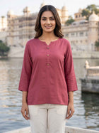 Women Peach Rayon Short Kurti