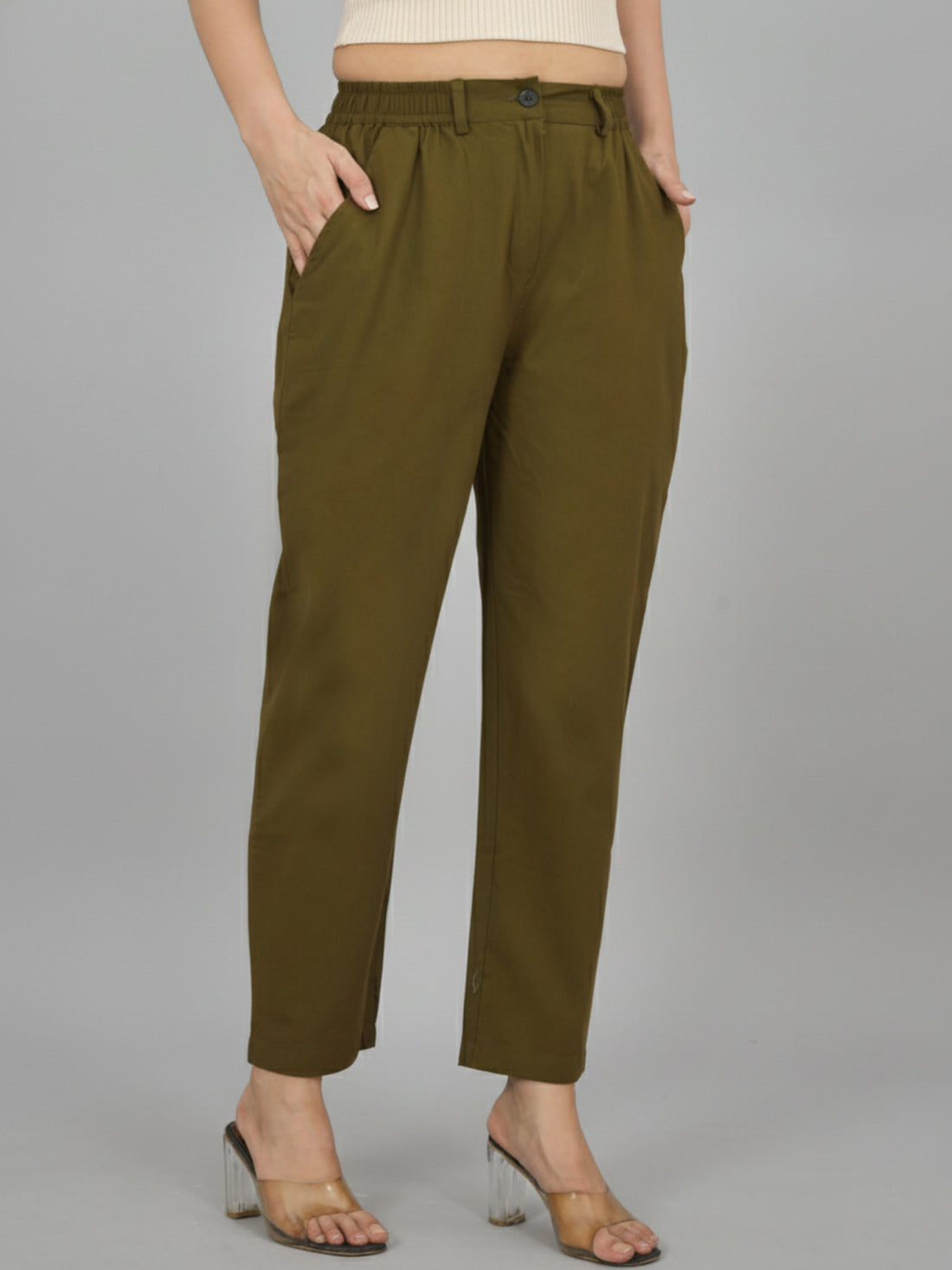 Bundle of 2 Grey & Wine Cotton Pants With Zip Closure