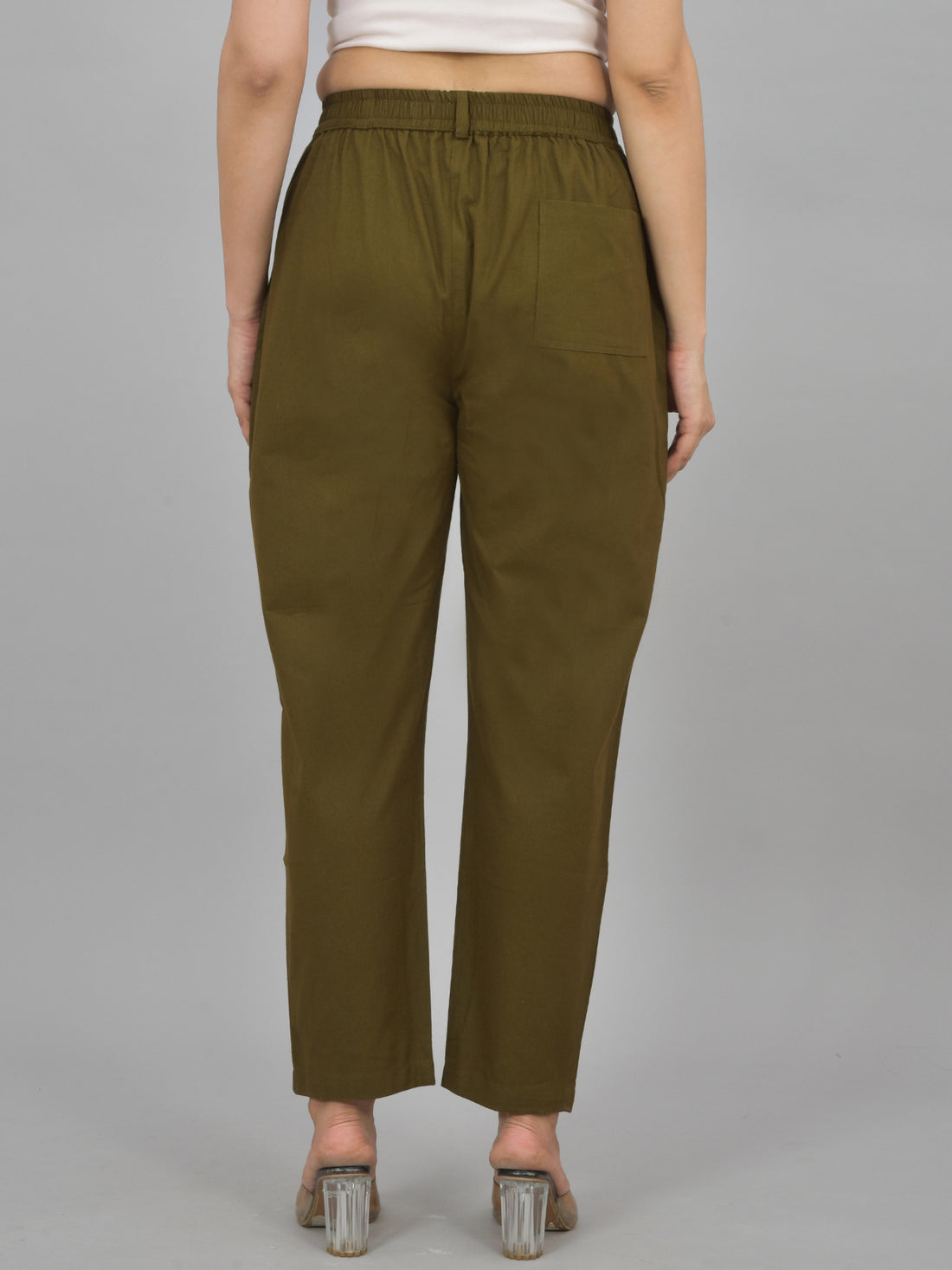 Everyday Mehendi Green Cotton Pants With Zip Closure