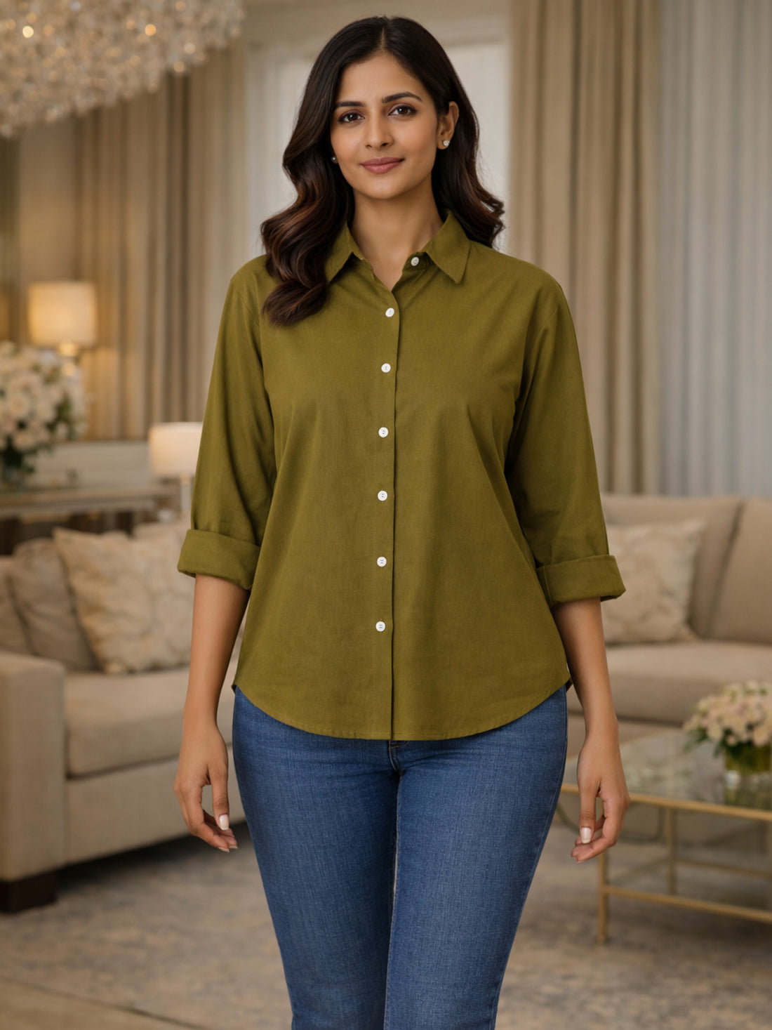 Mehndi Loose-Fit Over Size Cotton Shirt