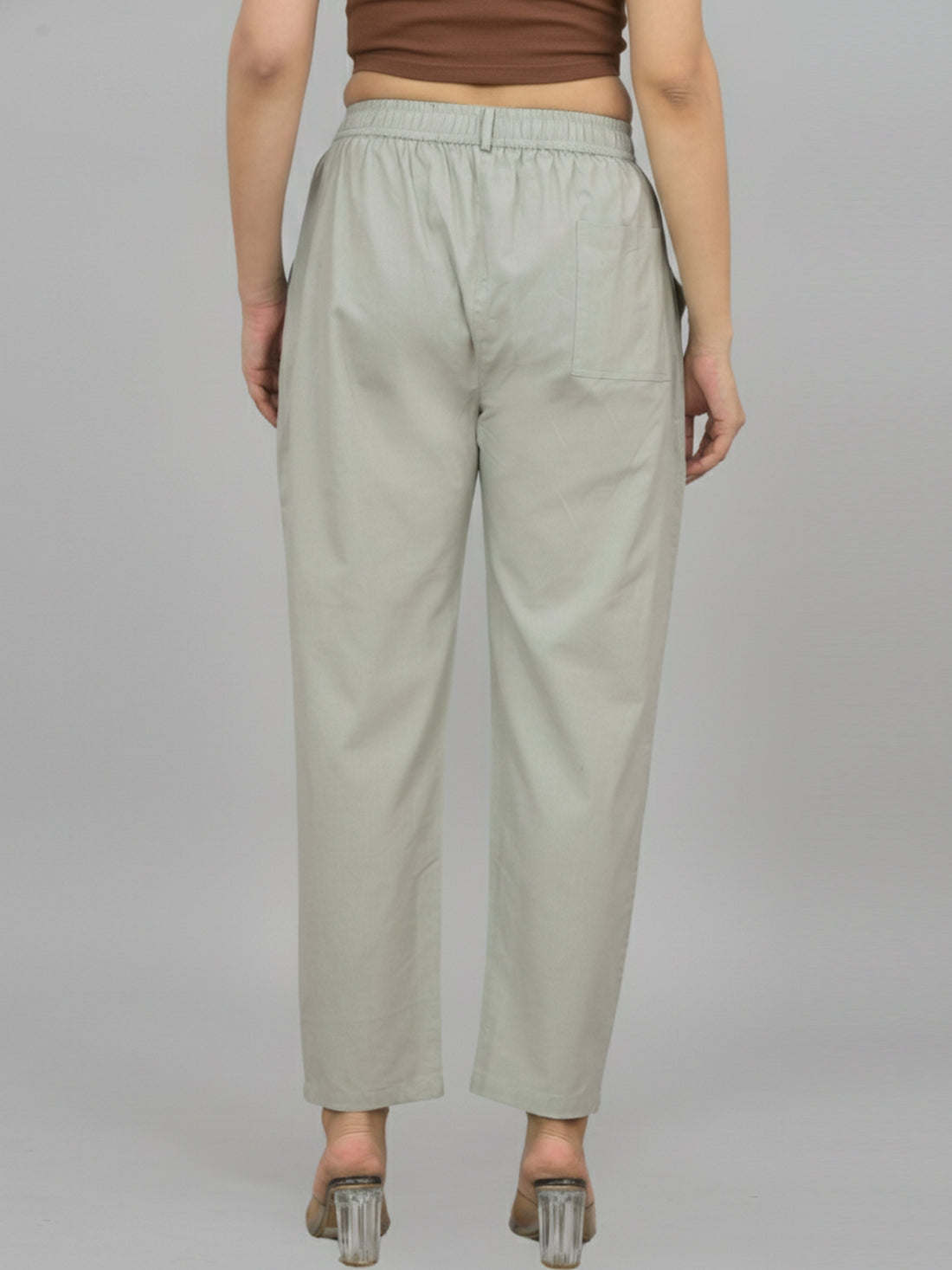 Everyday Melange Grey Cotton Pants With Zip Closure