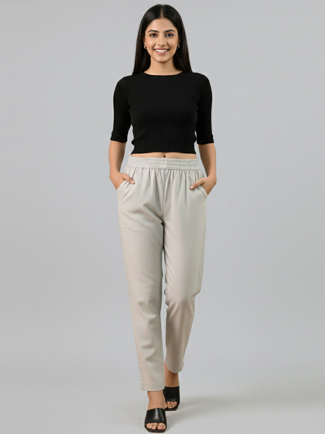 Bundle of 2 Melange & Mustard Everyday Cotton Round Elastic Trousers