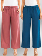 MauvePink & TealBlue Cotton Twill Pyjama Pants Combo