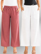 MauvePink & White Cotton Twill Pyjama Pants Combo