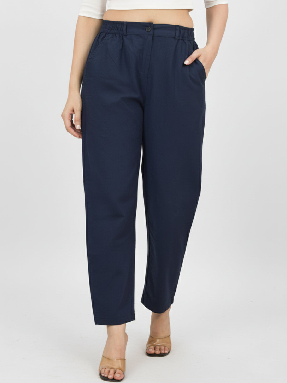Bundle of 2 NavyBlue & TealBlue Cotton Pants With Zip Closure