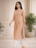 Orange South Cotton Multistripe Straight Kurti