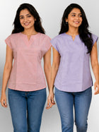 Peach & Purple Cotton Blends Tops Combo