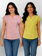 Peach & Yellow Cotton Blends Tops Combo