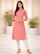 Pink South Cotton Multistripe Straight Kurti