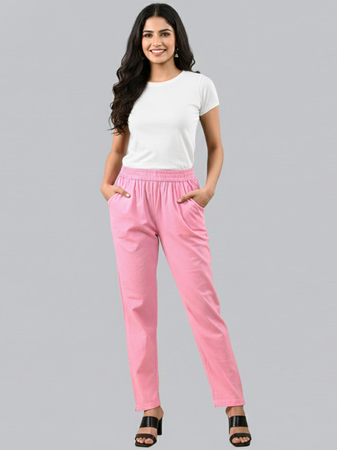 Bundle of 2 NavyBlue & Pink Everyday Cotton Round Elastic Trousers