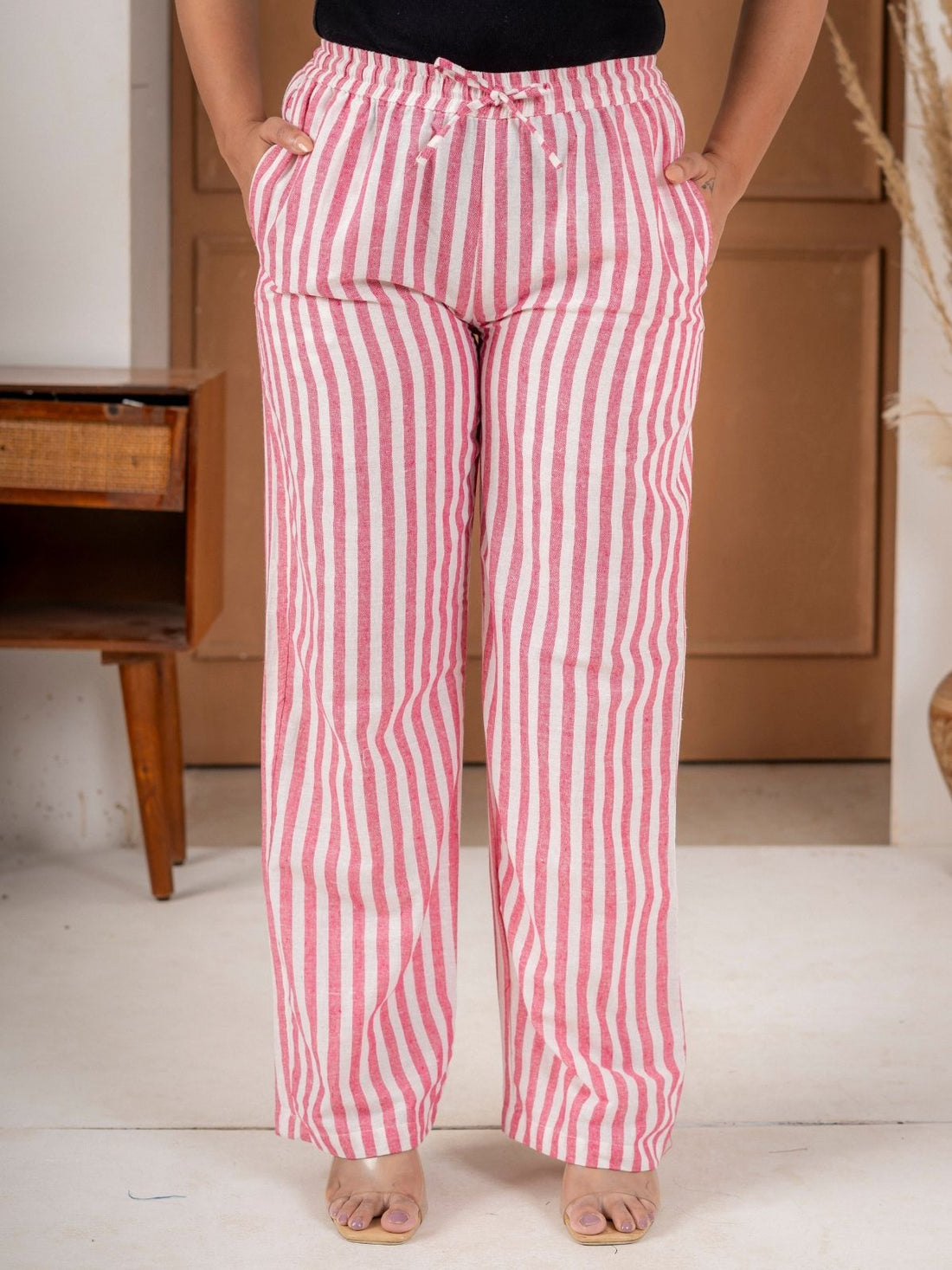 Pink Cotton Stripe Payjama Pants