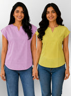 Pink & Yellow Cotton Blends Tops Combo