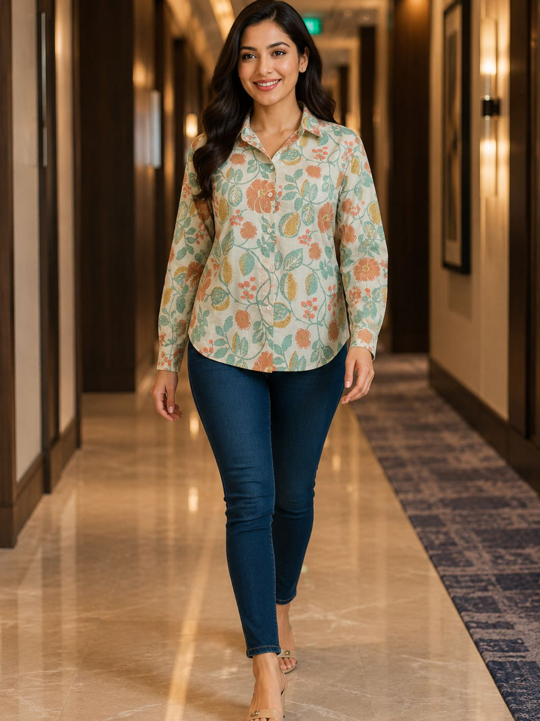 Women Printed Collar Cotton Shirts CM-002