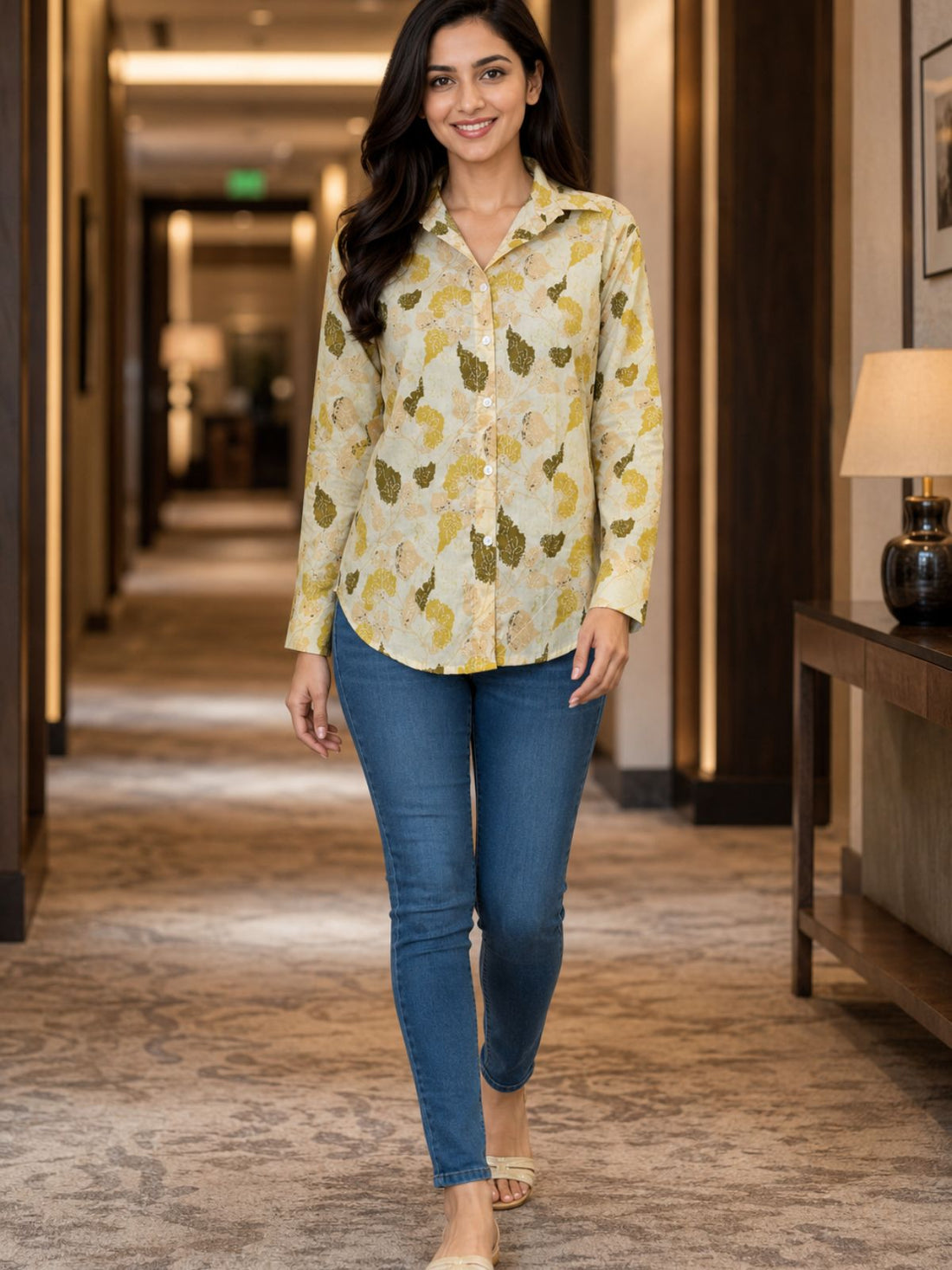 Women Printed Collar Cotton Shirts CM-003