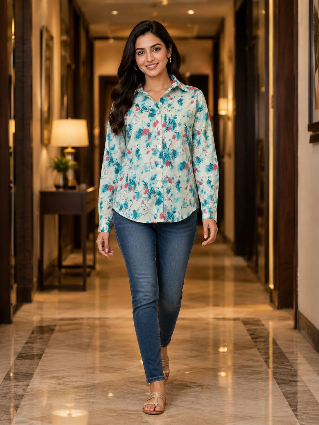 Women Printed Collar Cotton Shirts CM-010