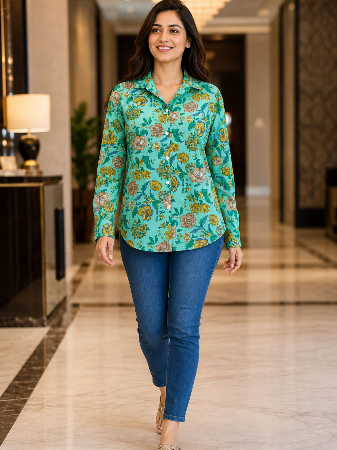 Women Printed Collar Cotton Shirts CM-014