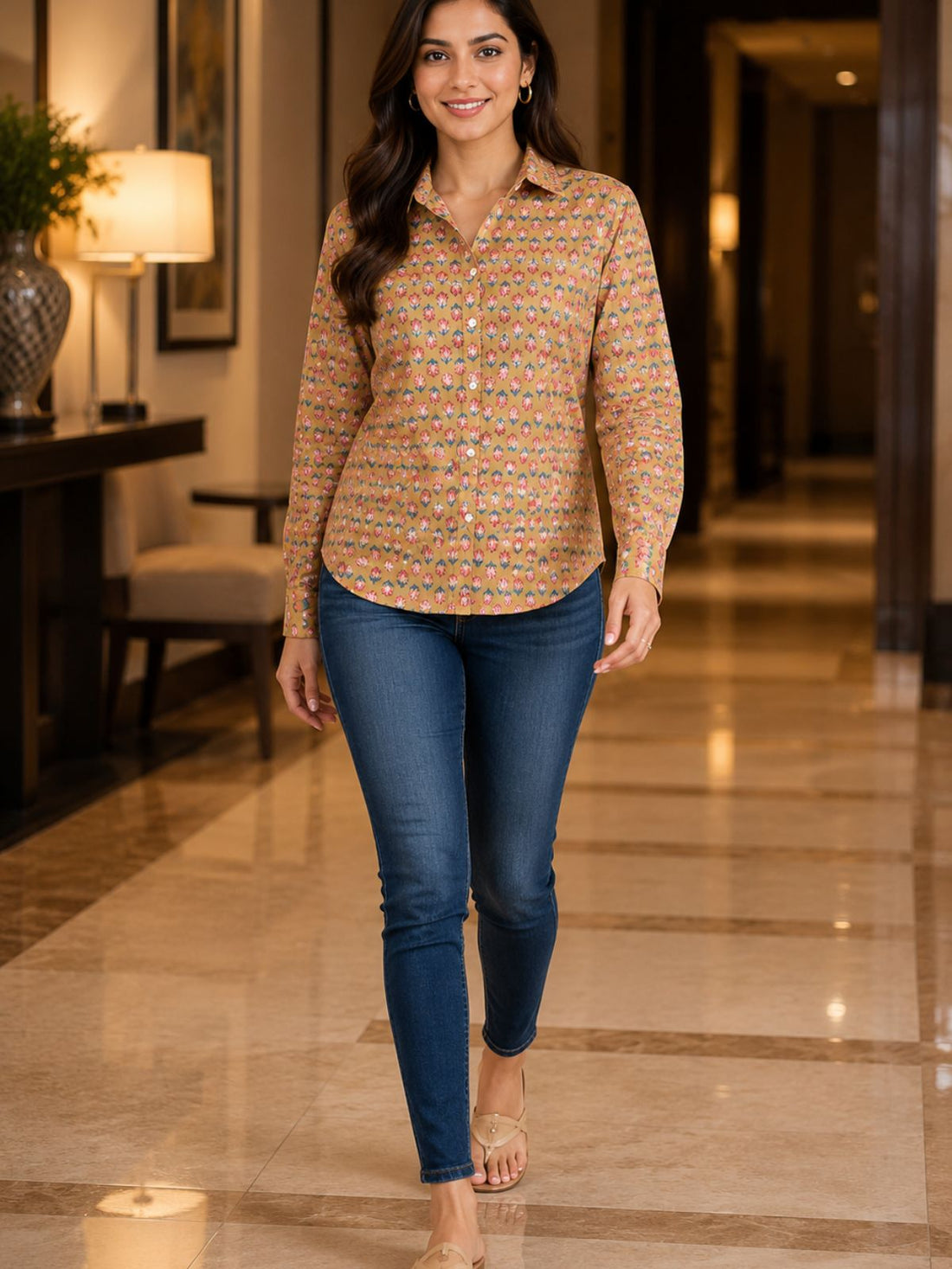 Women Printed Collar Cotton Shirts CM-015