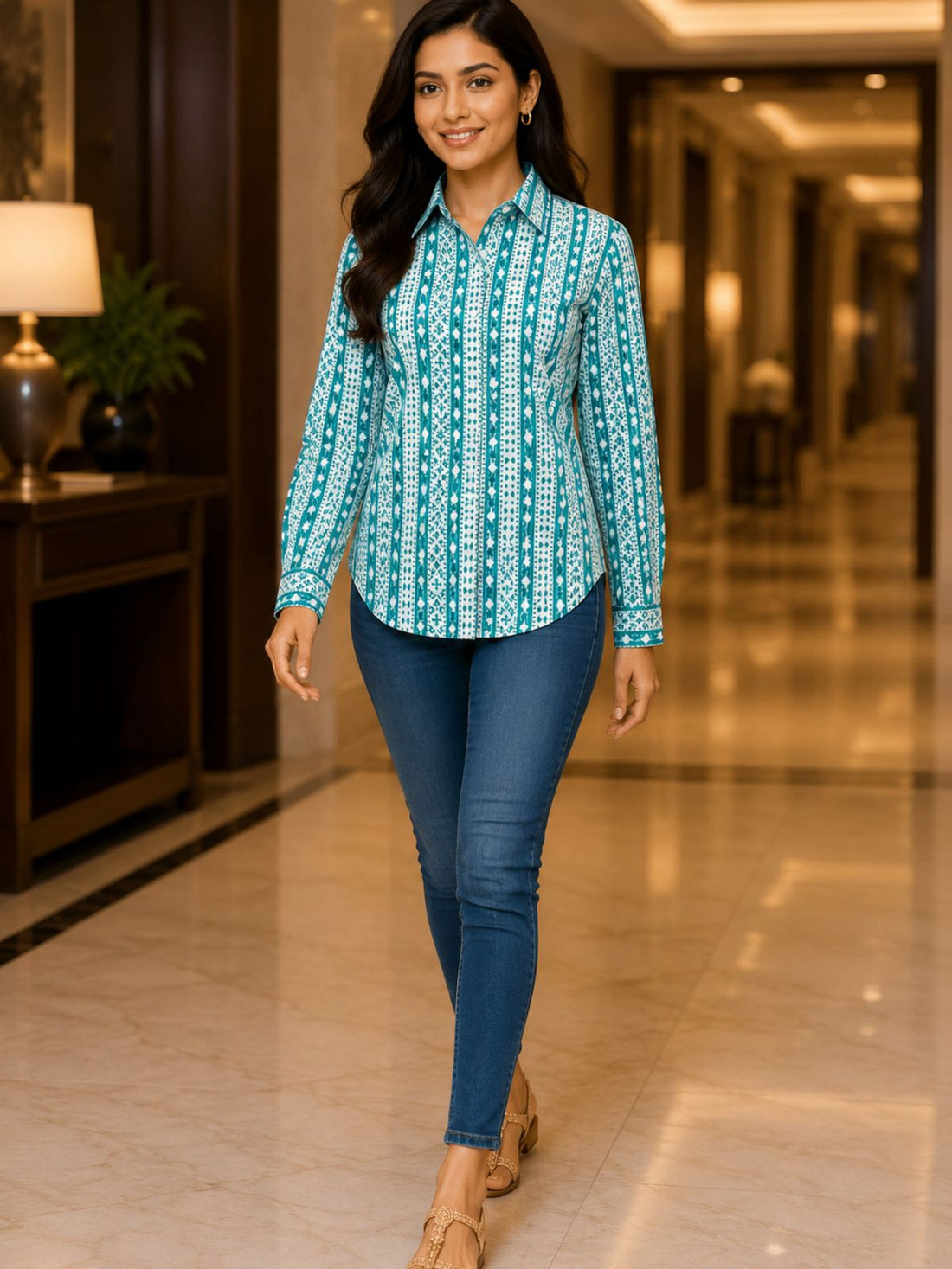 Women Printed Collar Cotton Shirts CM-029