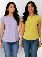 Purple & Yellow Cotton Blends Tops Combo