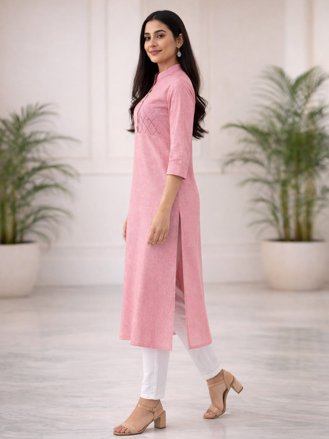 Red South Cotton Straight Kurti
