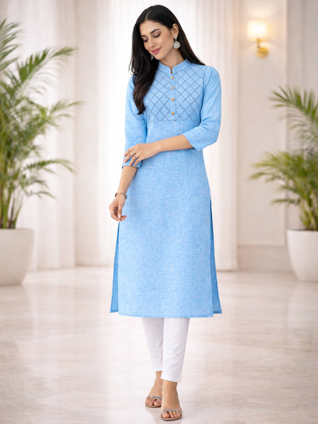 SkyBlue South Cotton Straight Kurti
