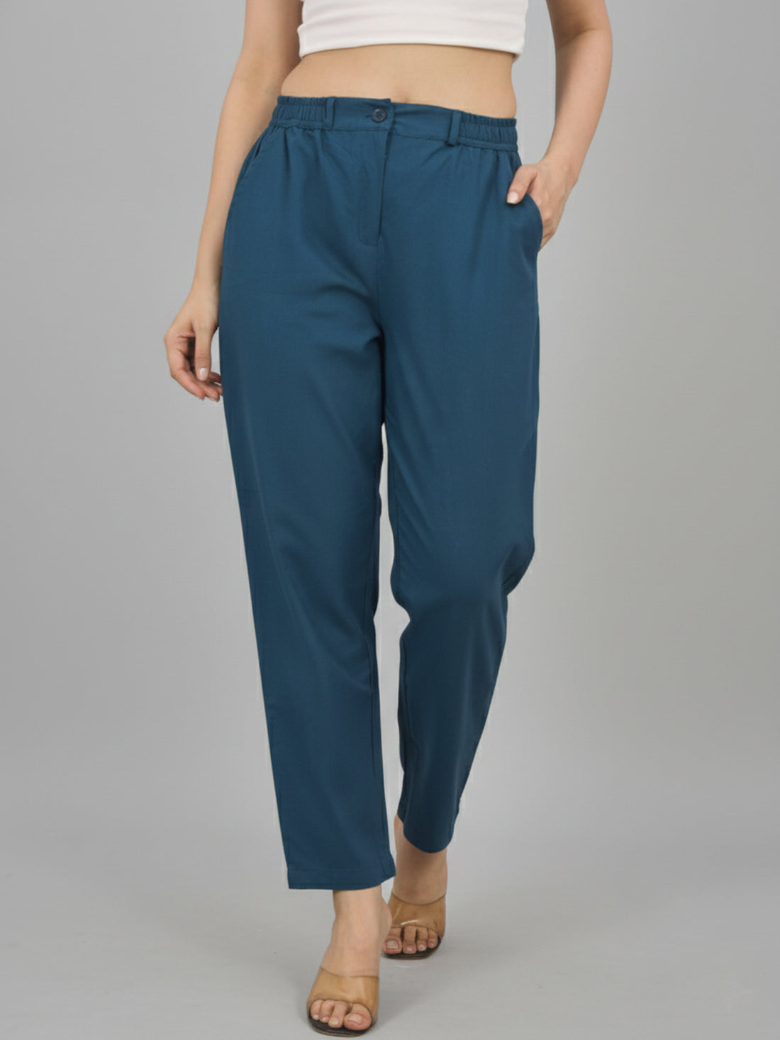 Bundle of 2 TealBlue & Wine Cotton Pants With Zip Closure