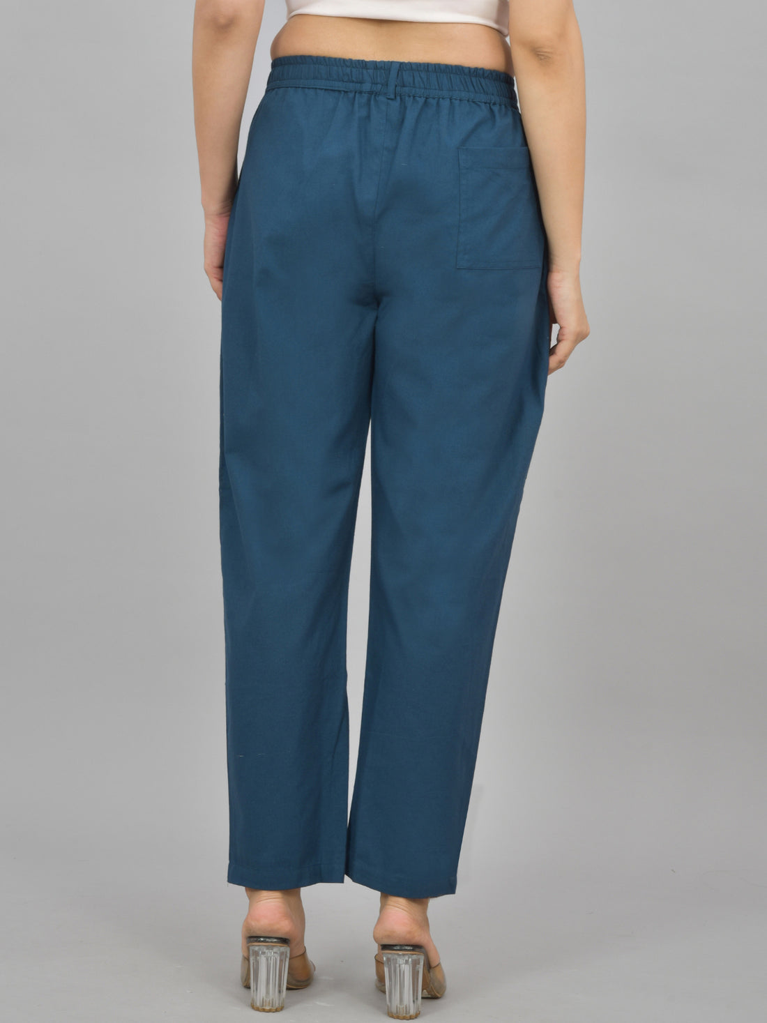 Everyday Teal Blue Cotton Pants With Zip Closure