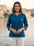 Women TealBlue Rayon Short Kurti