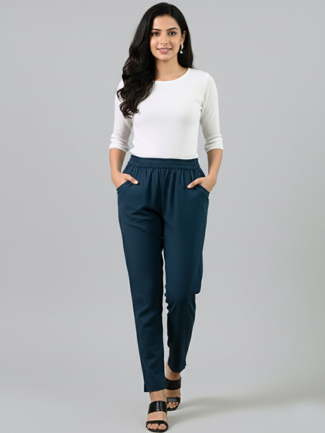 Bundle of 2 TealBlue & Turquoise Everyday Cotton Round Elastic Trousers