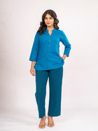 Turquoise Cotton Comfort Tops