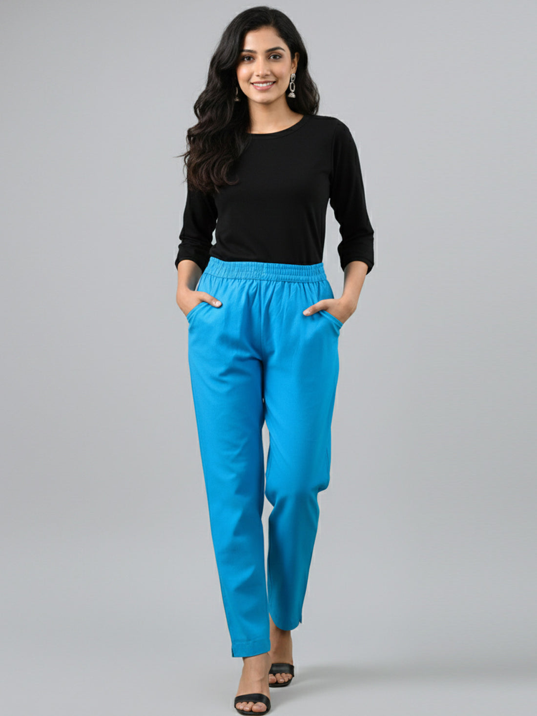 Bundle of 2 Turquoise & White Everyday Cotton Round Elastic Trousers