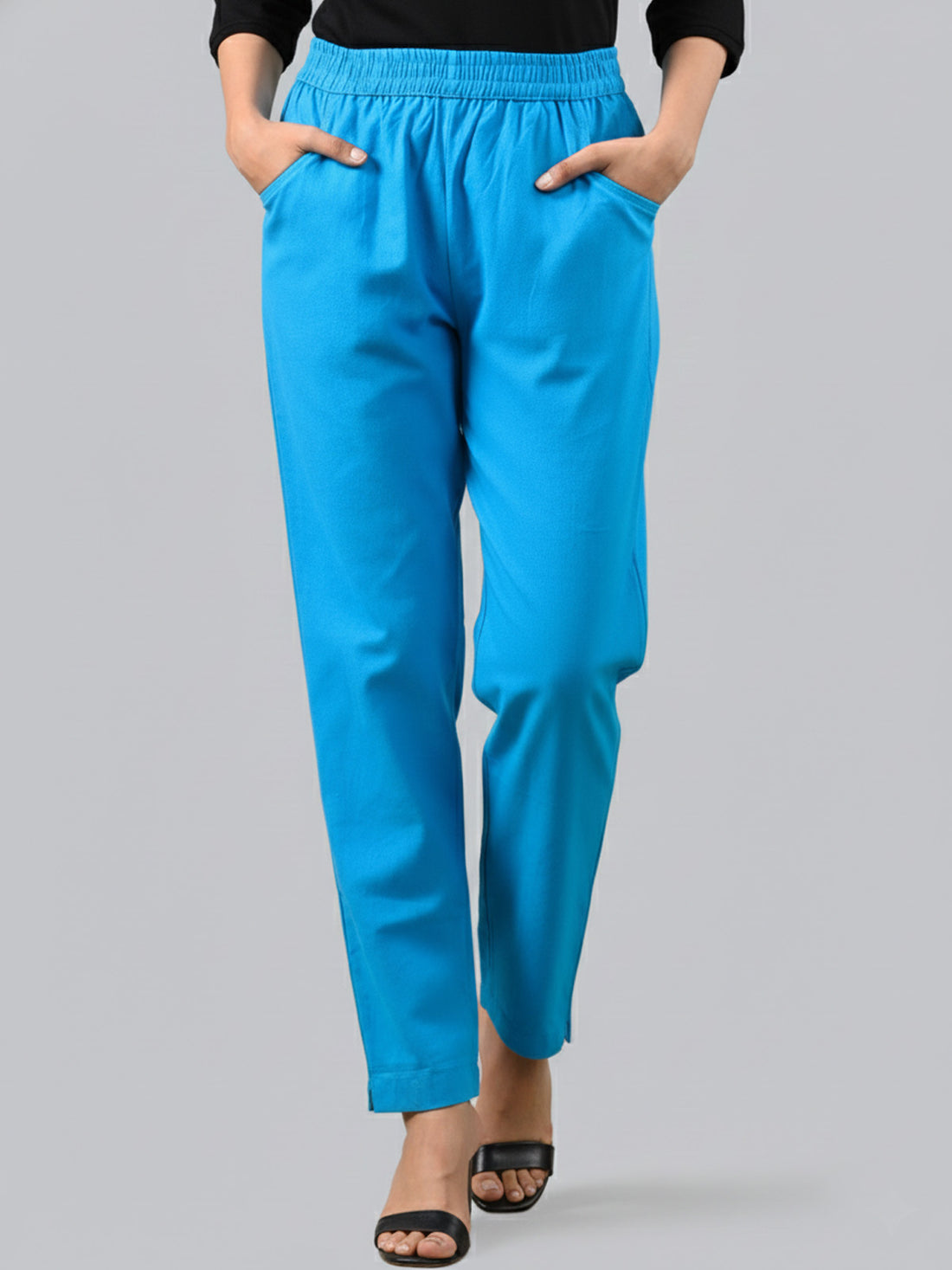 Bundle of 2 Turquoise & Wine Everyday Cotton Round Elastic Trousers