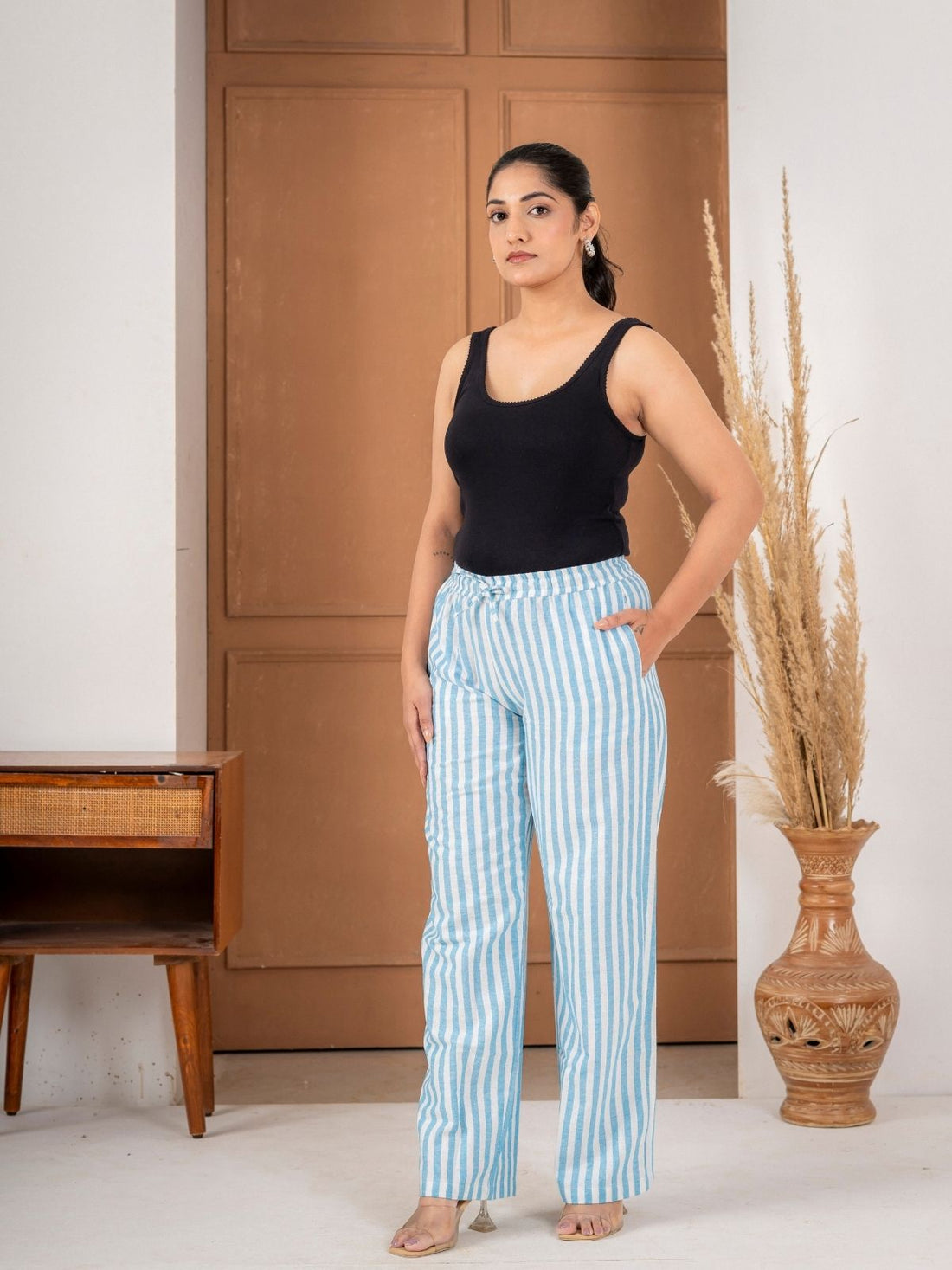 Turquoise Cotton Stripe Payjama Pants