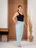 Turquoise Cotton Stripe Payjama Pants